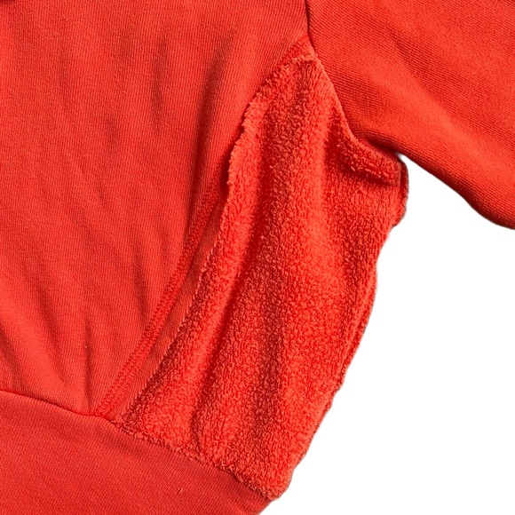 FOREVER 21 RED REWORKED CROPPED FLEECE RAGLAN PULLOVER HOODIE SIZE SMALL - Picture 6 of 9